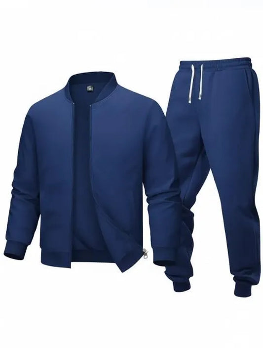 2 Pcs Men's Polyester Fleece Plain Zipper Track Suit