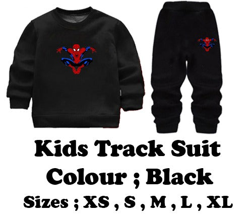Kids Spider-Man Printed Black & Black Tracksuit Set | Winter Fleece Sweatshirt & Trouser Outfit for Boys & Girls – Warm & Trendy