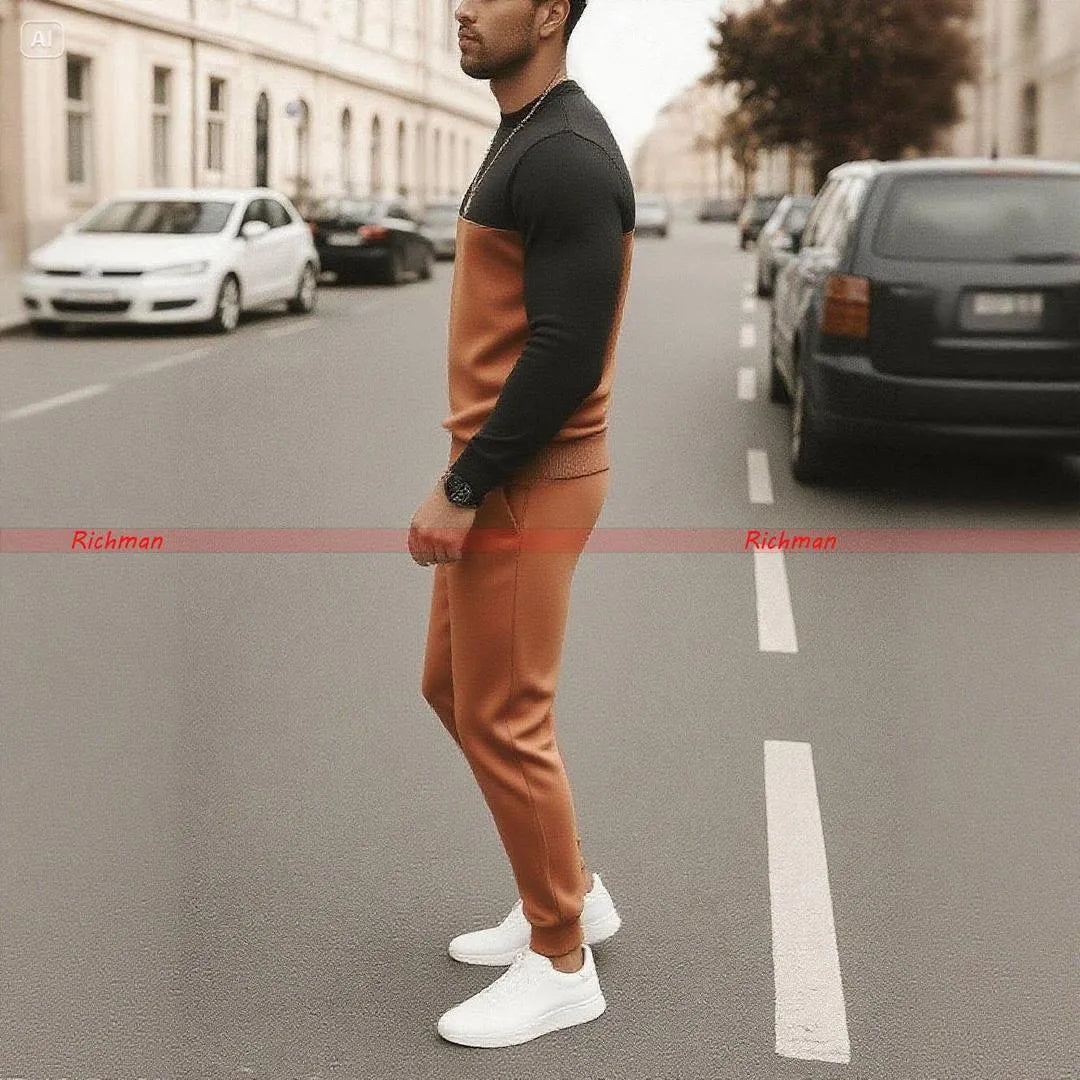 2 Pcs Men's Micro Printed Track Suit