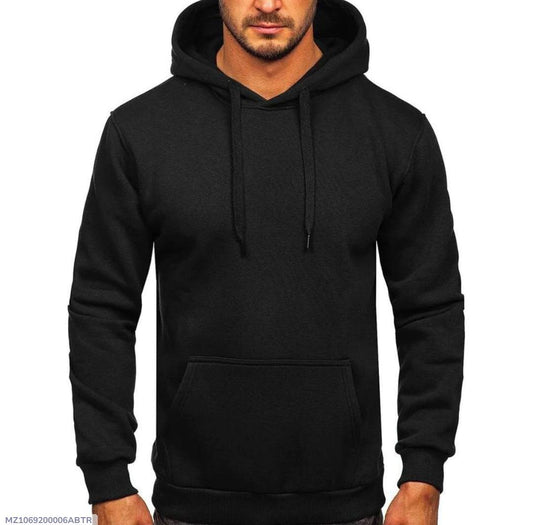 1 Pc Men's Polyester Plain Hoodie-Black