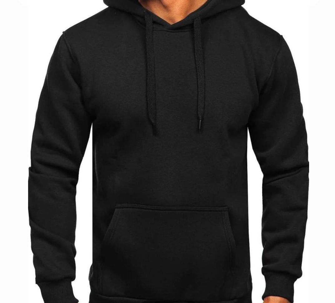 1 Pc Men's Polyester Plain Hoodie-Black