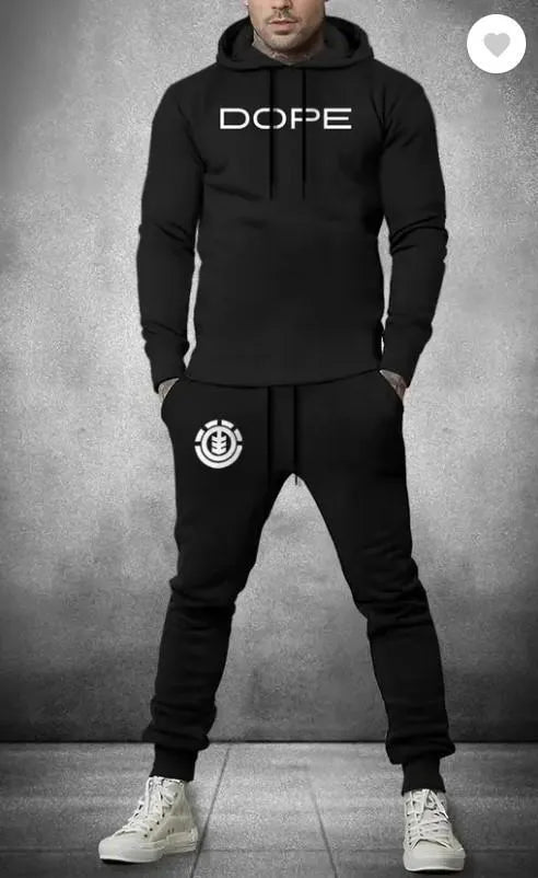 2 Pcs Men's Fleece Printed Hoodie Track Suit