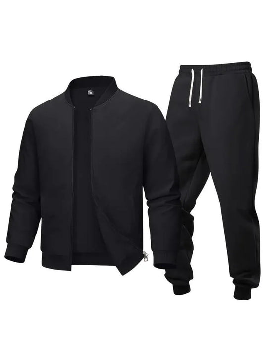 2 Pcs Men's Polyester Fleece Plain Zipper Track Suit