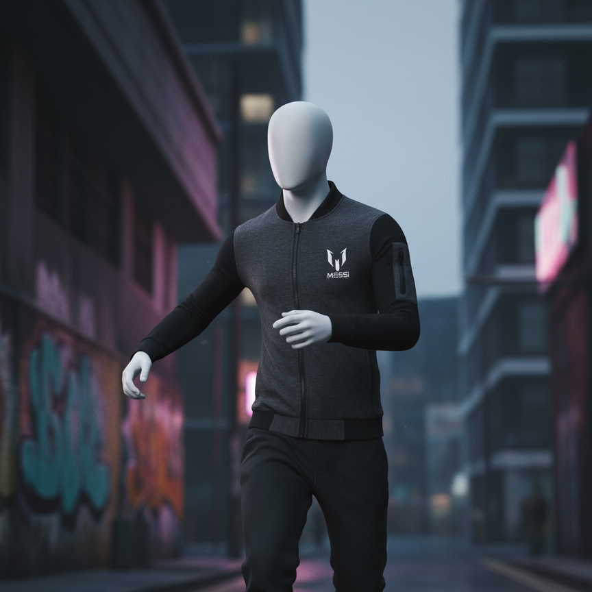 New Winter Collection Charcoal Grey Messi Printed Zipper Jacket for Men & Boys – Premium French Fleece, Smart Fit, Stylish & Comfortable Winter Wear