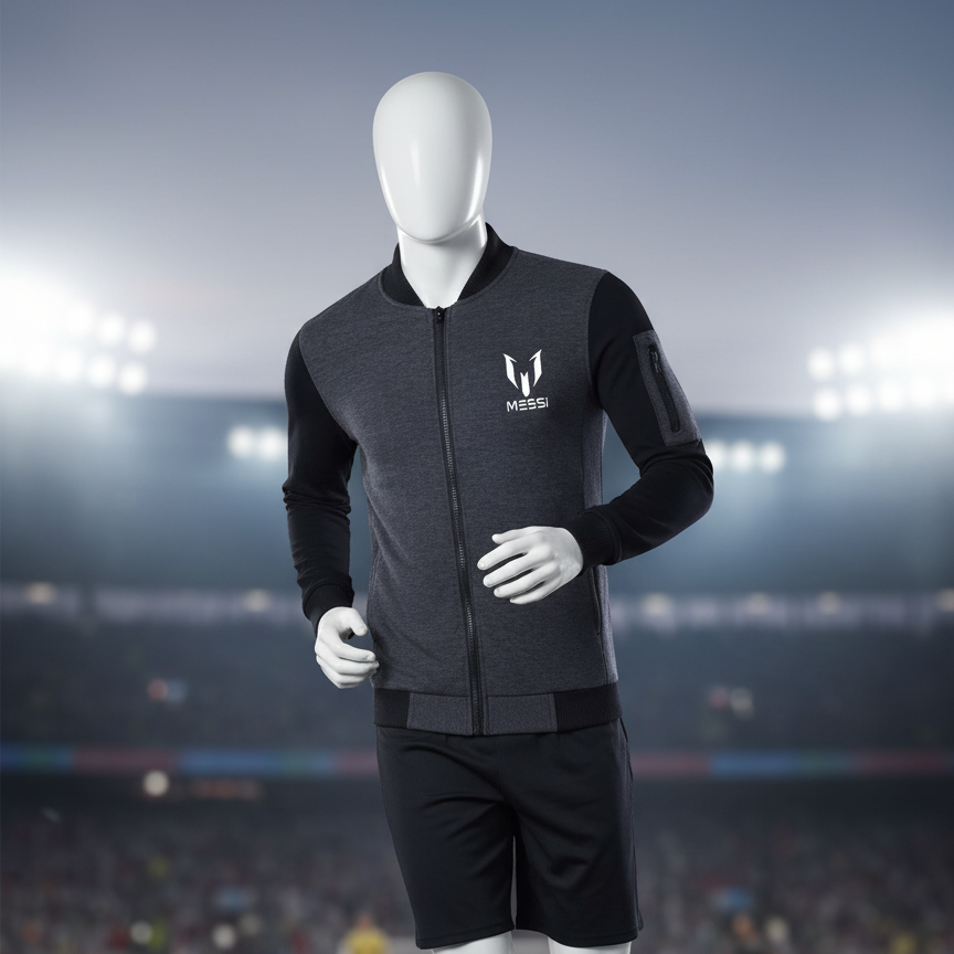 New Winter Collection Charcoal Grey Messi Printed Zipper Jacket for Men & Boys – Premium French Fleece, Smart Fit, Stylish & Comfortable Winter Wear