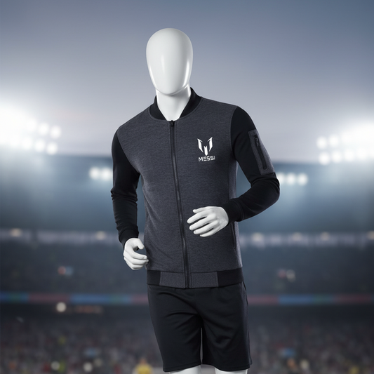 New Winter Collection Charcoal Grey Messi Printed Zipper Jacket for Men & Boys – Premium French Fleece, Smart Fit, Stylish & Comfortable Winter Wear
