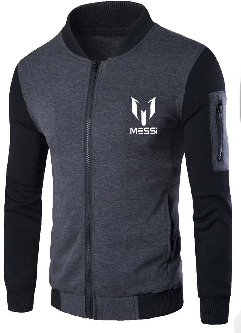 New Winter Collection Charcoal Grey Messi Printed Zipper Jacket for Men & Boys – Premium French Fleece, Smart Fit, Stylish & Comfortable Winter Wear
