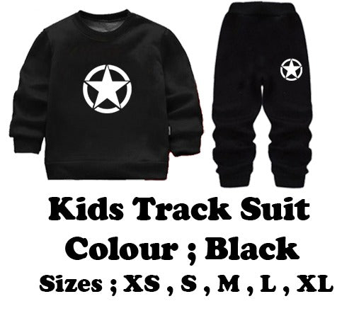 Kids Star Printed Black & Black Tracksuit Set | Winter Fleece Sweatshirt & Trouser Outfit for Boys & Girls – Warm & Trendy